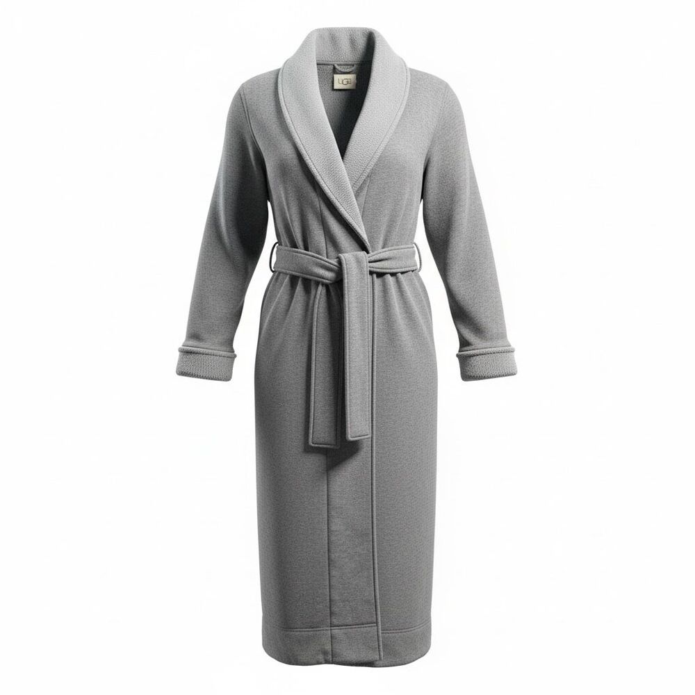 UGG Womens Duffield II Fleece Lined Wrap Robe Heather Charcoal Gray Small 109561